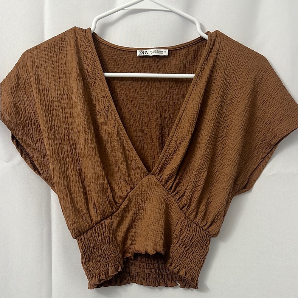 Zara Brown V-Neck Women's Top